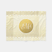 Gold and White Chevron Monogrammed Personalized Fleece Deken (Voorkant (Horizontaal))