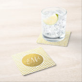 Gold and White Chevron Monogrammed Personalized Vierkante Kartonnen Onderzetter (Insitu)