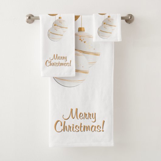 Gold and White Christmas Balls Custom Text Bad Handdoek (Insitu)