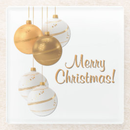 Gold and White Christmas Balls Custom Text Glazen Onderzetter