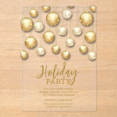 Gold and White Christmas Tree Ornaments Acryl Uitnodigingen (Voorkant)
