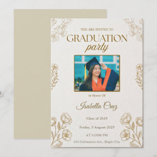 Gold and White Elegant Graduation Party Invitation