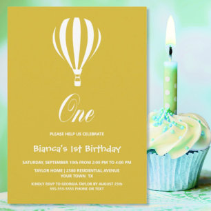 Gold and White Hot Air ballon, eerste verjaardag Kaart