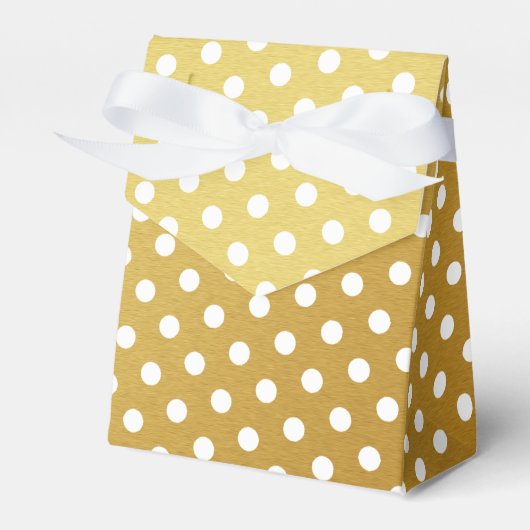 Gold and White Polka Dot Pattern Bedankdoosjes (Voorkant Zijde)