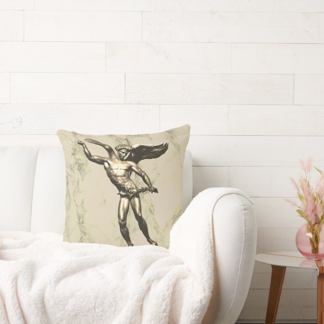 Gold Angel Man met vleugels op marmer Kussen (Bank)