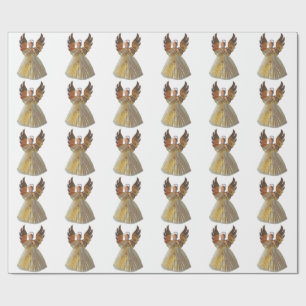 Gold Angel White Wrapping Paper Cadeaupapier