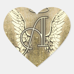 Gold Angel Wings Heart Letter A Hart Sticker