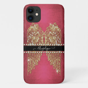 Gold Angel Wings Hot Pink Foil Kijk diamantjuwelen iPhone 11 Hoesje