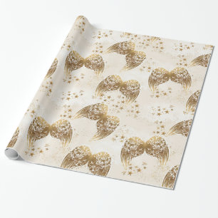 Gold Angel Wings & Stars Gift Wrap Paper Cadeaupapier