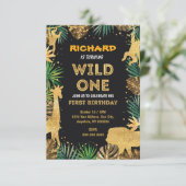 Gold Animal Wild Un Anniversaire Invitation (Debout devant)