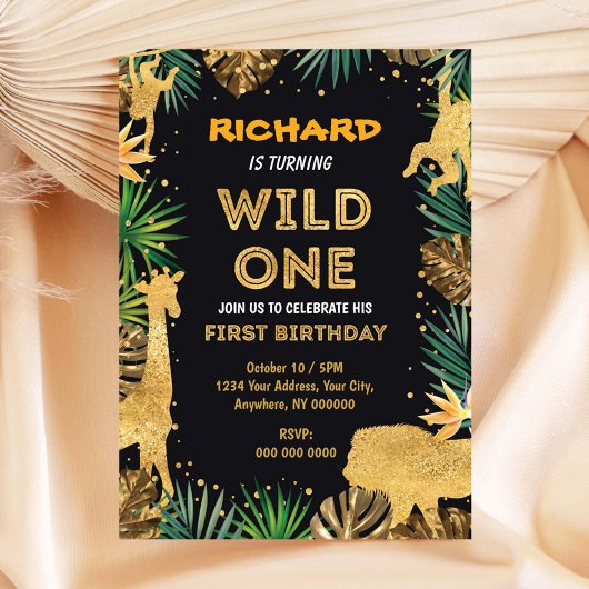 Gold Animal Wild Un Anniversaire Invitation