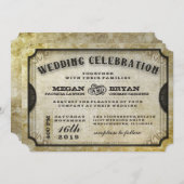 Gold Antiek Ticket Wedding Celebration Kaart (Voorkant / Achterkant)