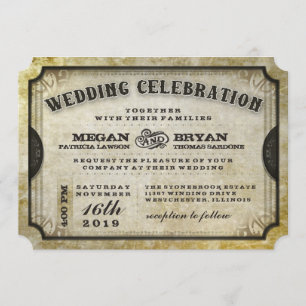 Gold Antique Ticket Mariage Fête Invitation