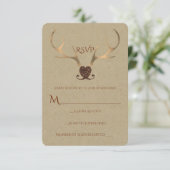 Gold Antlers & Bruin Papier Rustic Wedding RSVP (Staand voorkant)