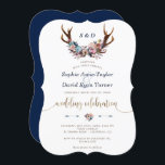 Gold Antlers Dusty Blue Floral Wedding Invitation<br><div class="desc">Design romantique et élégant avec des bois ornés d'aquarelle bleu poussiéreux, bouquet de fleurs roses brumeux, séparateur magnifique, fausse feuille d'or mariage célébration typographie d'écriture et sur le dos un arrière - plan bleu marine. Utilisez l'outil Personnaliser pour ajouter vos informations. Pour les articles correspondants, s'il vous plaît, visitez ma...</div>