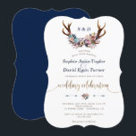 Gold Antlers Dusty Blue Floral Wedding Invitation<br><div class="desc">Design romantique et élégant avec des bois ornés d'aquarelle bleu poussiéreux, bouquet de fleurs roses brumeux, séparateur magnifique, fausse feuille d'or mariage célébration typographie d'écriture et sur le dos un arrière - plan bleu marine. Utilisez l'outil Personnaliser pour ajouter vos informations. Pour les articles correspondants, s'il vous plaît, visitez ma...</div>