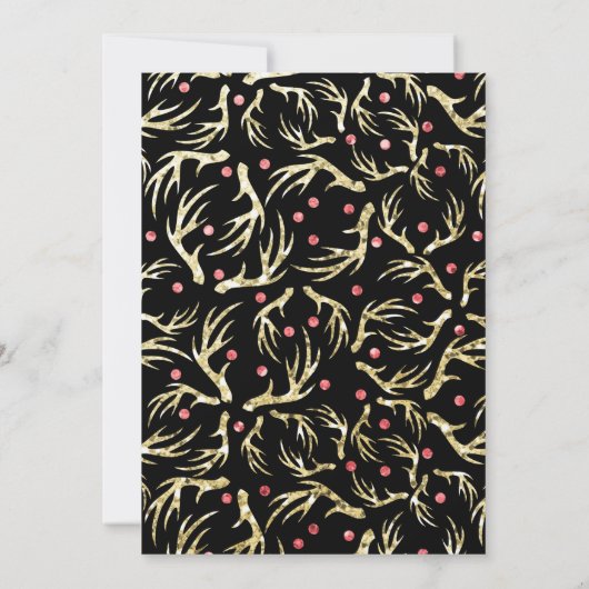 Gold Antlers Noël Fête Invitation (Dos)