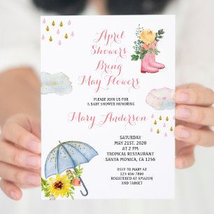 Gold April Showers brengen May Flowers Baby shower Kaart