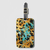 Gold Aqua Black Leopard Animal Bagagelabel (Voorkant (verticaal))