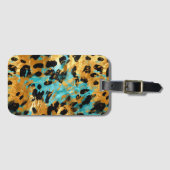 Gold Aqua Black Leopard Animal Bagagelabel (Voorkant (horizontaal))