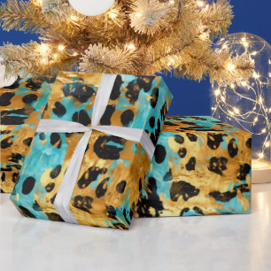 Gold Aqua Black Leopard Animal Cadeaupapier