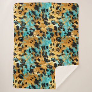 Gold Aqua Black Leopard Animal Sherpa Deken