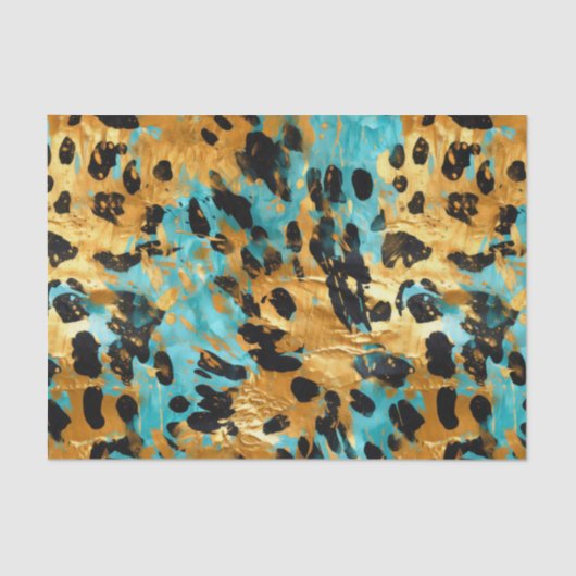 Gold Aqua Black Leopard Animal Tissuepapier (Voorkant)