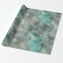 Gold Aqua Blauwgroen blauw leopardafdrukken Cadeaupapier