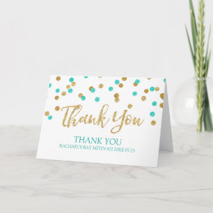 Gold Aqua Blue Confetti Bat Mitzvah Thank You Card Bedankkaart