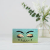 *~* Gold Aqua Blue Glitter Lashes Extensies Brows Visitekaartje (Staand voorkant)