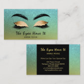 *~* Gold Aqua Blue Glitter Lashes Extensies Brows Visitekaartje (Voorkant / Achterkant)