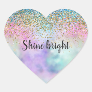Gold Aqua Glitter Paarse Unicorn Sparkle Hart Sticker