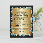 GOLD Aqua Gold Stars Bar Bat mitzvah Invitation (Debout devant)