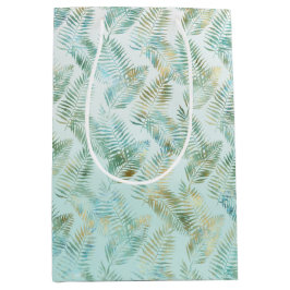 Gold Aqua Green Tropical Leaves Medium Cadeauzakje