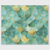 Gold Aqua Mermaid Scale Waterverf Pattern Cadeaupapier (Vlak)