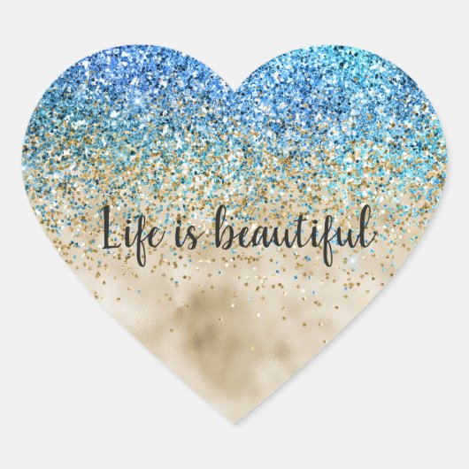 Gold Aqua Paars Glitter Sparkle Hart Sticker (Voorkant)