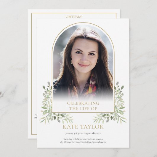 Gold Arch Foliage Funeral Order of Service Program Programma (Voorkant / Achterkant)