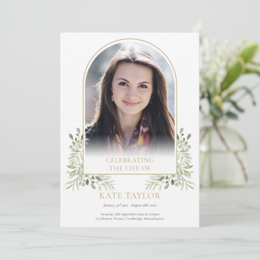 Gold Arch Foliage Funeral Order of Service Program Programma (Staand voorkant)