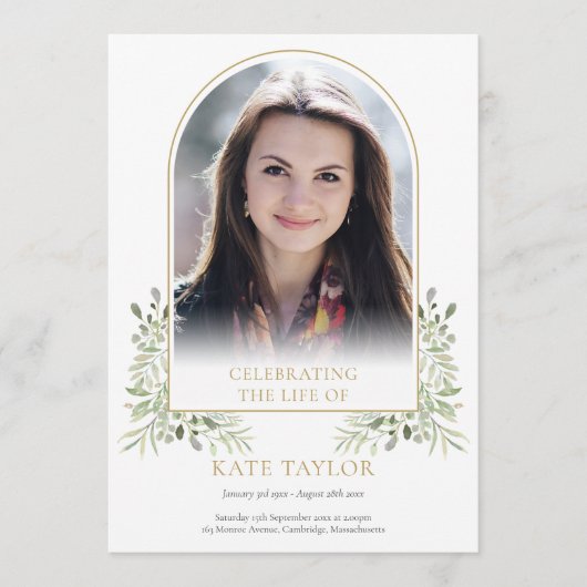 Gold Arch Foliage Funeral Order of Service Program Programma (Voorkant)