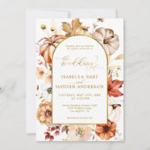 Gold Arch Herfst Bloemen Pompoen Cream Rust Weddin Kaart (Voorkant)