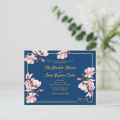 Gold Arch Navy Magnolia Floral Wedding Invitation (Debout devant)