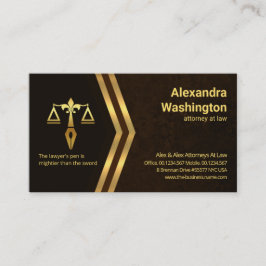 Gold Arrow Elegant Brown Marble Grunge Lawyer Visitekaartje