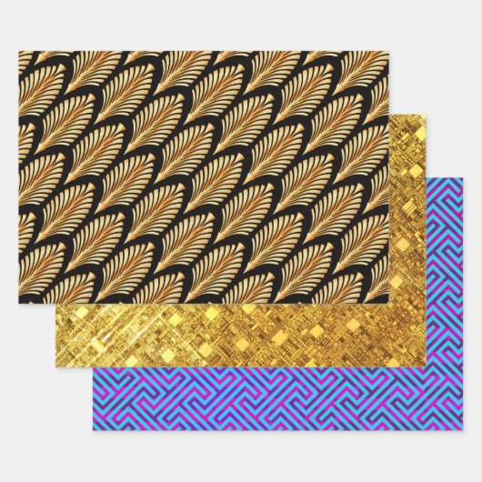 Gold Arrows en Sky Blue Meander Sampler Inpakpapier Vel (Set)