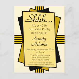 Gold Art Deco 40th Surprise Party Birthday Uitnodiging Briefkaart