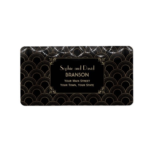  Gold Art Deco Fleur-de-lis Wedding Etiket (Voorkant)