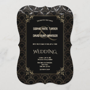 Gold Art Deco Fleur-de-lis Wedding Kaart