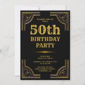 Gold Art Déco Great Gatsby Invitation Anniversaire (Devant)