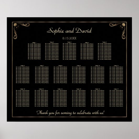 Gold Art Deco Great Gatsby Wedding Seating Chart Poster (Voorkant)