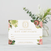 Gold Art Deco Monogram  Florals Gift Kaart (Staand voorkant)