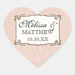 Gold Art Deco Nouveau Lace Blush Pink Wedding Hart Sticker